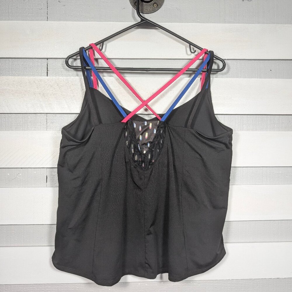 Lucky in Love Neon Lights Let it Glow Tank Top Womens XL built in bra black Cami - Picture 3 of 10